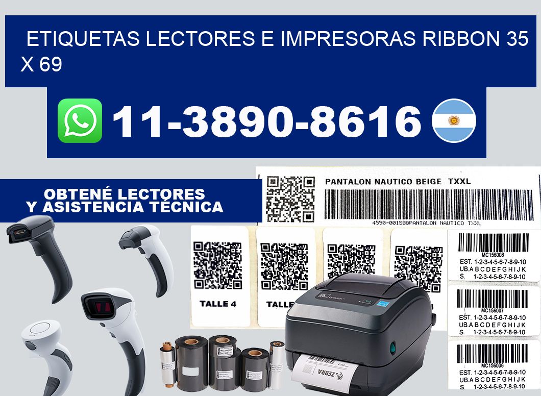 etiquetas lectores e impresoras ribbon 35 x 69