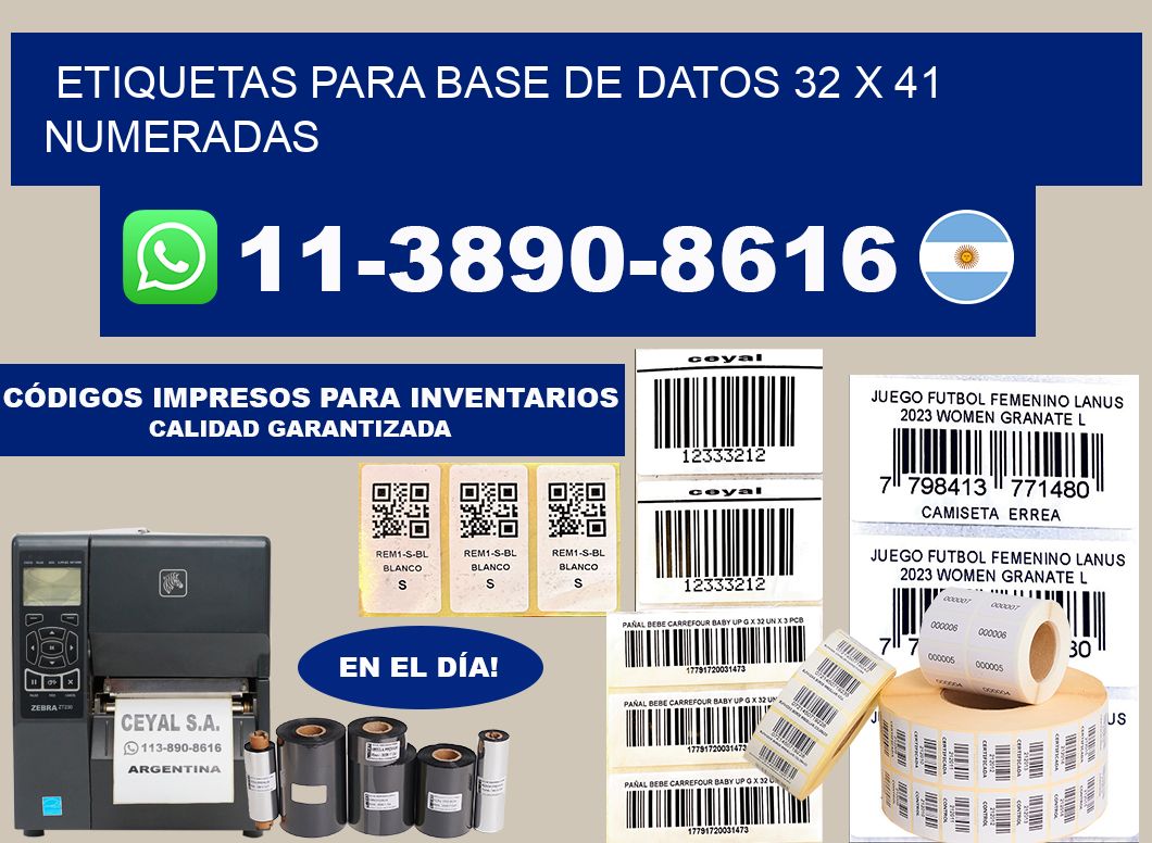 etiquetas para base de datos 32 x 41 numeradas