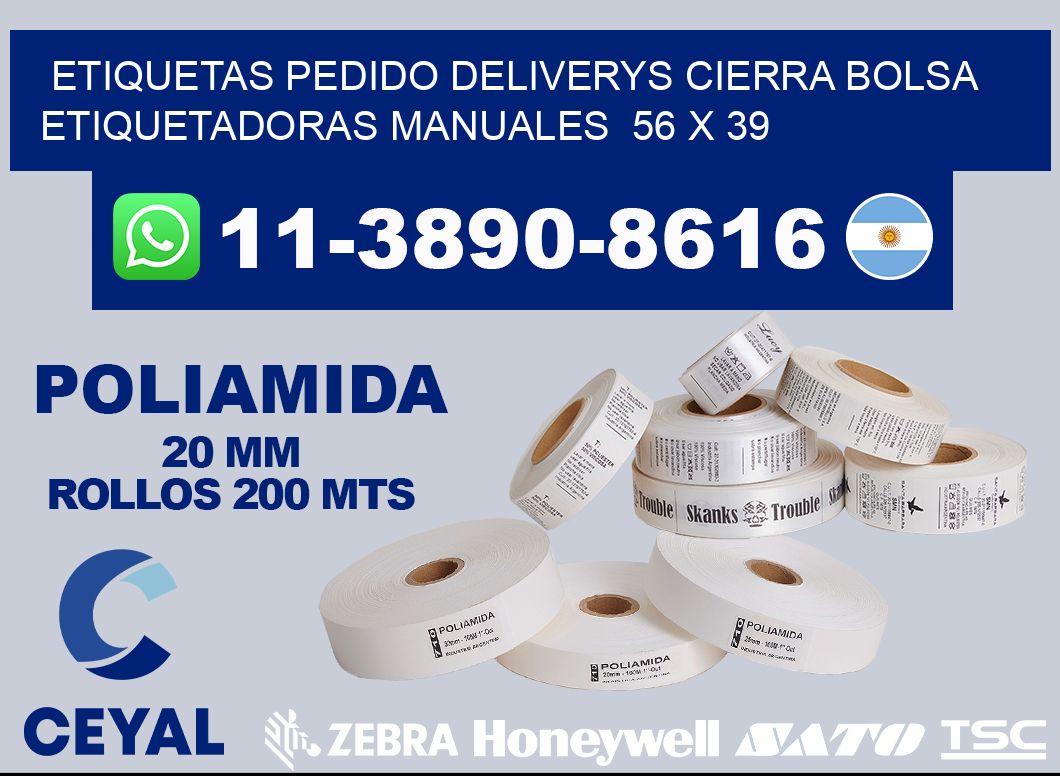etiquetas pedido deliverys cierra bolsa  Etiquetadoras Manuales  56 x 39