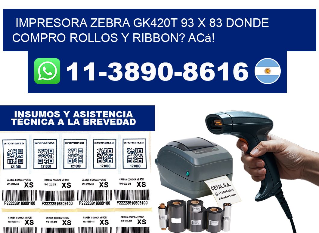 impresora zebra gk420t 93 x 83 Donde compro rollos y ribbon? Acá!