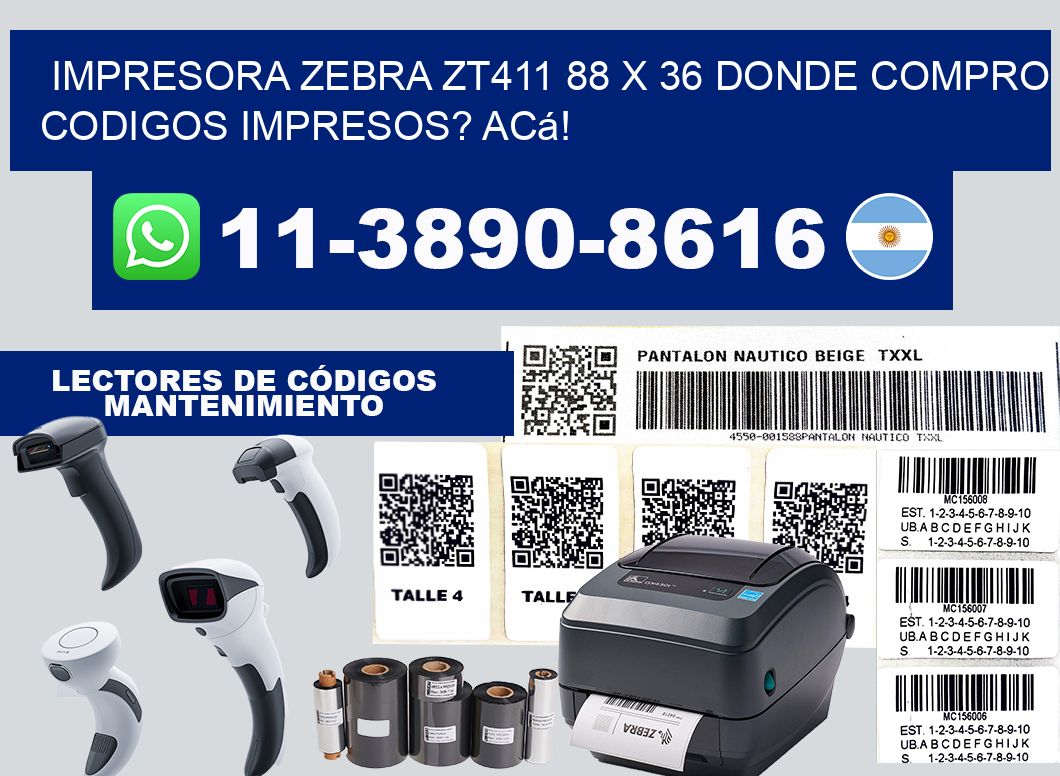 impresora zebra zt411 88 x 36 Donde compro codigos impresos? Acá!
