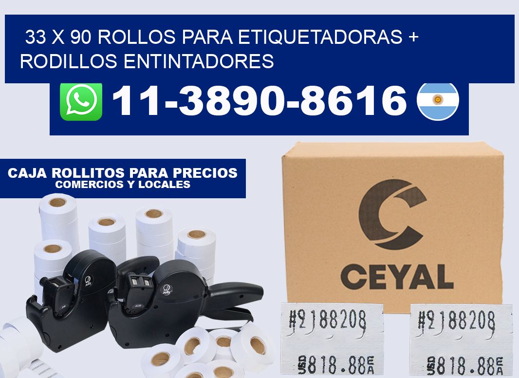 33 x 90 rollos para etiquetadoras + rodillos entintadores