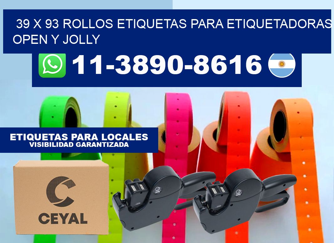 39 x 93 Rollos etiquetas para etiquetadoras open y jolly