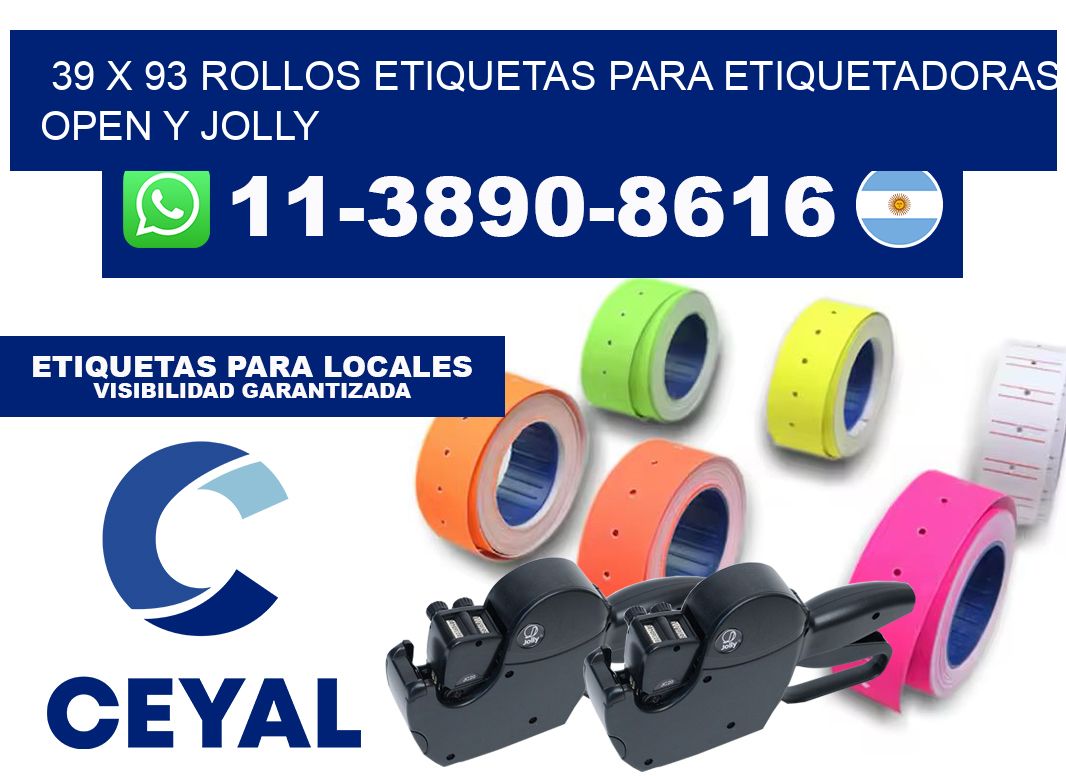 39 x 93 Rollos etiquetas para etiquetadoras open y jolly