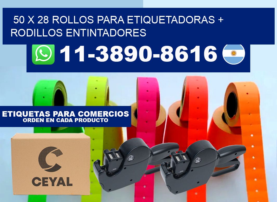 50 x 28 rollos para etiquetadoras + rodillos entintadores