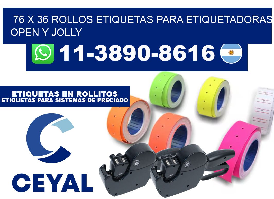 76 x 36 Rollos etiquetas para etiquetadoras open y jolly