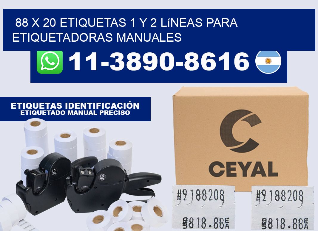 88 x 20 Etiquetas 1 y 2 líneas para etiquetadoras manuales