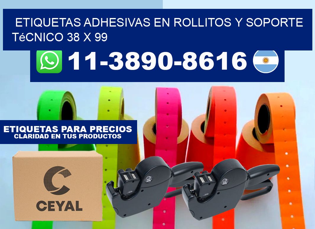 Etiquetas adhesivas en rollitos y soporte técnico 38 x 99