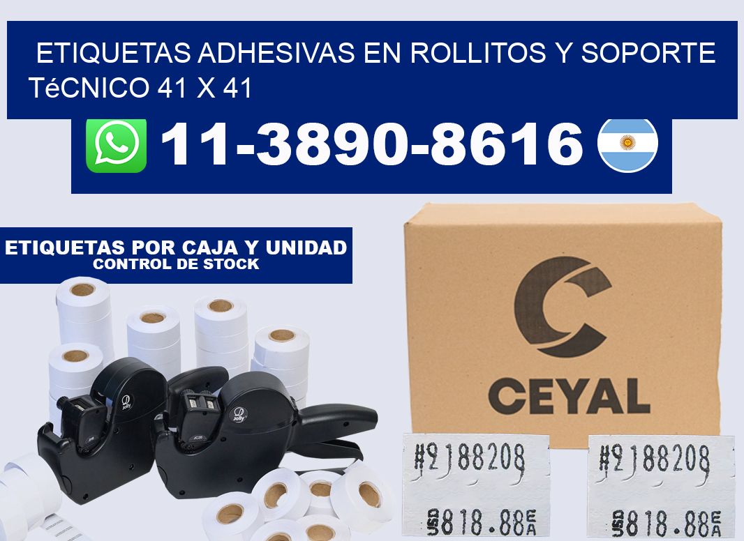 Etiquetas adhesivas en rollitos y soporte técnico 41 x 41