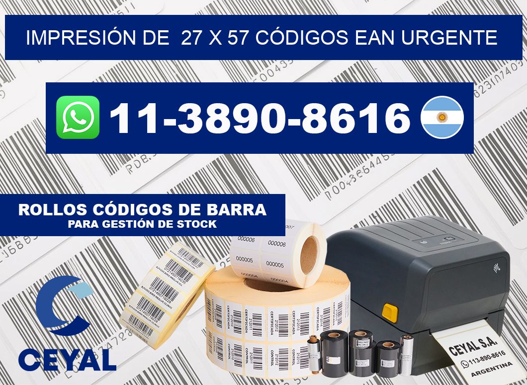 IMPRESIÓN DE  27 x 57 CÓDIGOS EAN URGENTE