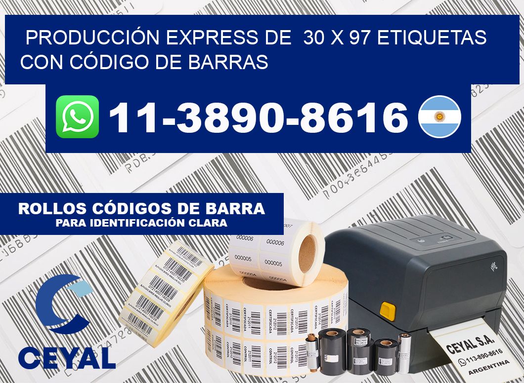 PRODUCCIÓN EXPRESS DE  30 x 97 ETIQUETAS CON CÓDIGO DE BARRAS