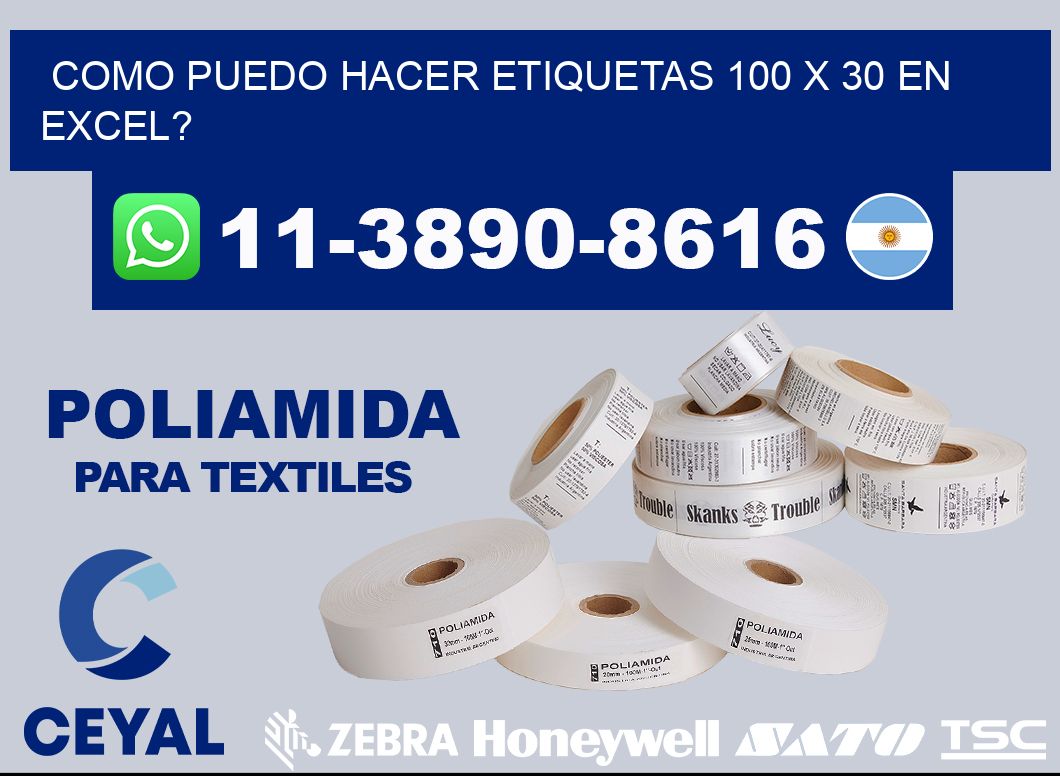 como puedo hacer etiquetas 100 x 30 en excel?